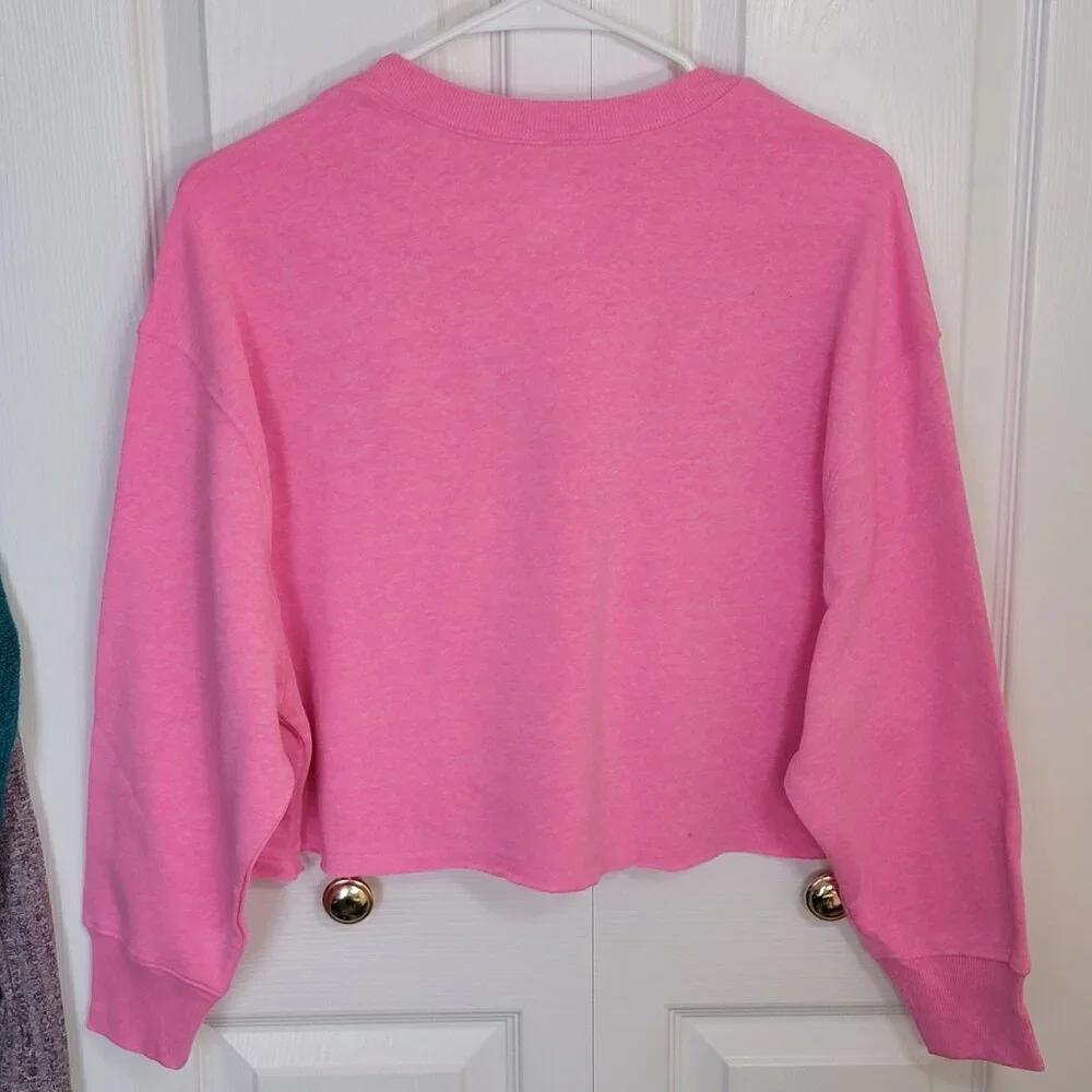 Justice Graphic Logo Cropped Sweatshirt Pink Girls Medium Ragged Edge Pullover